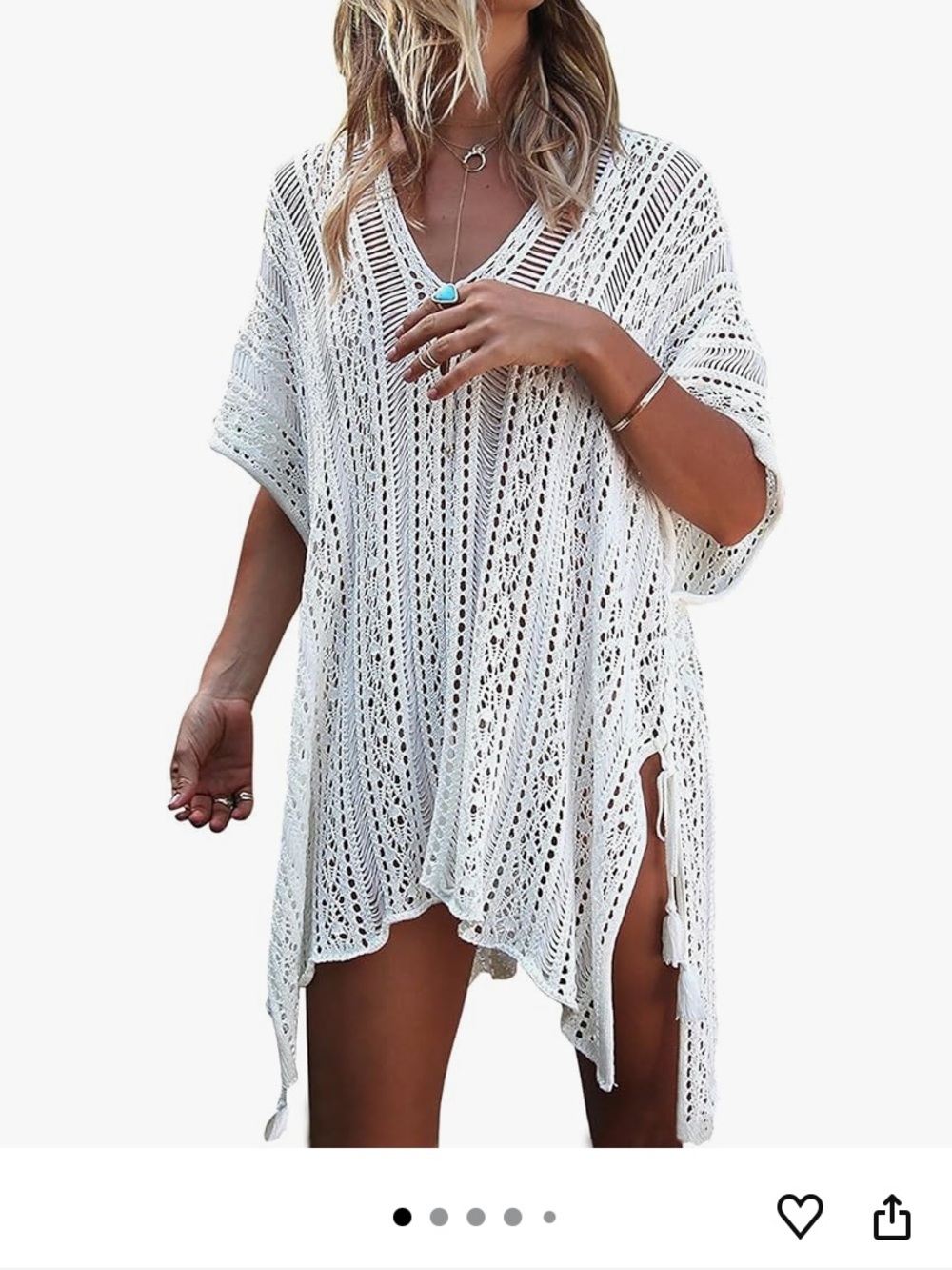 White Crochet V-Neck Swim Cover-Up Tunic